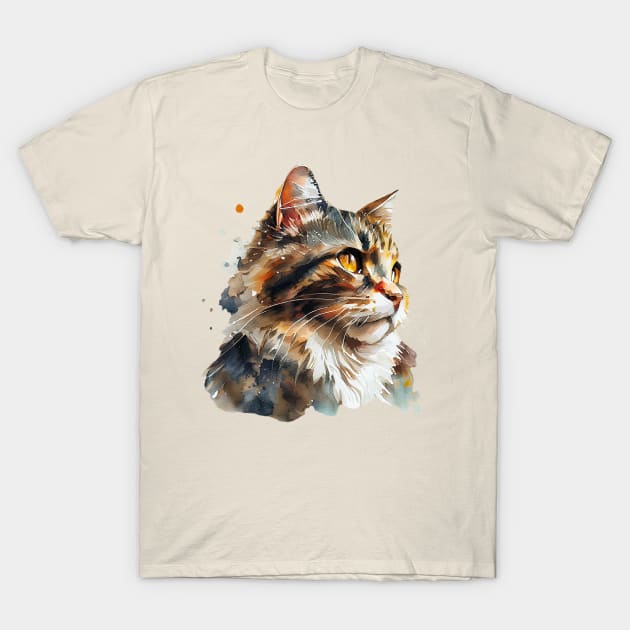 Watercolor Portrait of Fluffy Red Cat T-Shirt by KOTOdesign